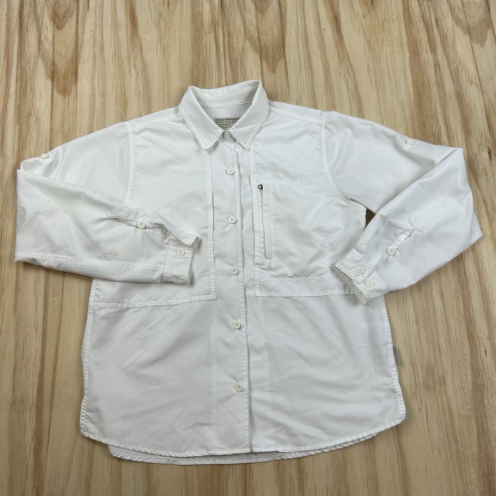 Royal Robbins Women's Outdoor Travel Shirt White Long Sleeve Polyester Button Up